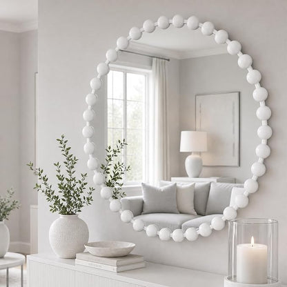 Madison Park 27 inch White Round Mirror, Round Mirrors for Wall Decor, Metal Frame Circle Mirrors for Bathroom, Living Room, Circle Wall Metal Art Mirror
