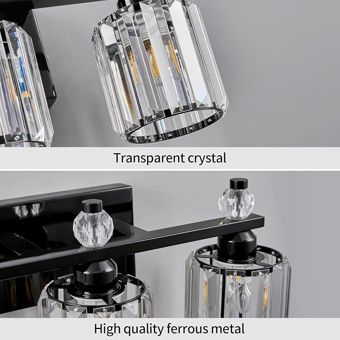 Bathroom Vanity Lights 3-Light Plating Black Modern Crystal Vanity Light Fixtures Over Mirror Crystal Bathroom Vanity Lighting Fixtures