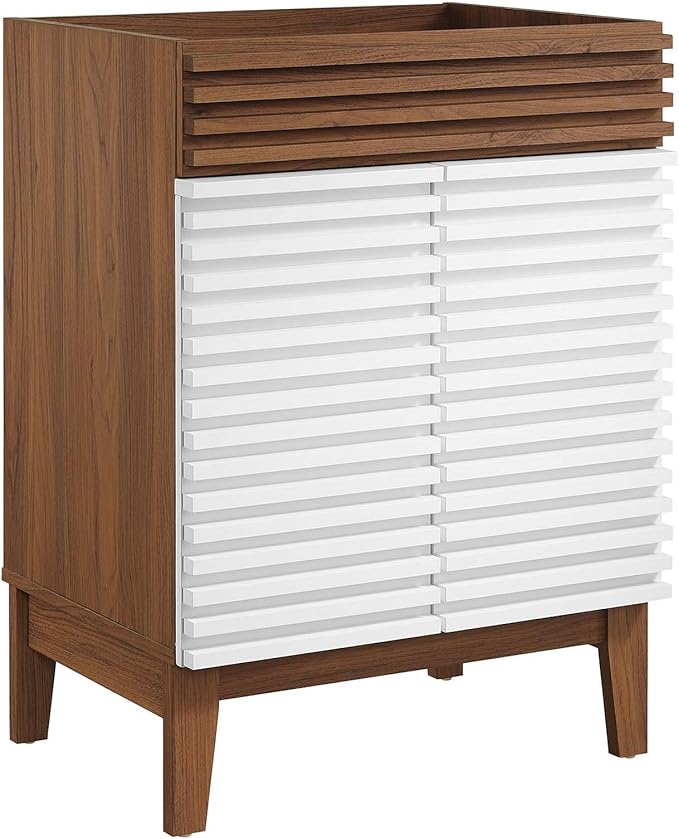 Modway Render Bathroom Vanity Cabinet in White Walnut - Sink Basin Not Included