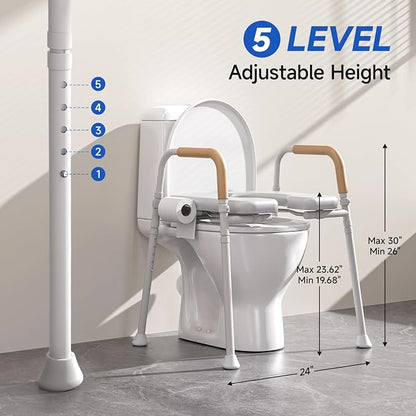 Upgraded Toilet Seat Riser with Memory Foam Padded Seat for Seniors | Adjustable Height Raised Toilet Seat with Handles for Pregnant, Disabled, Handicapped, 350 lb Capacity, Flip-Up Seat