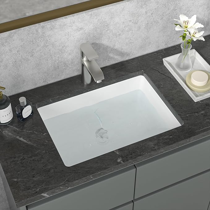 Sarlai Undermount Rectangular Vessel Sink - 20 x 14.5 inch Modern White Ceramic Art Basin with Overflow