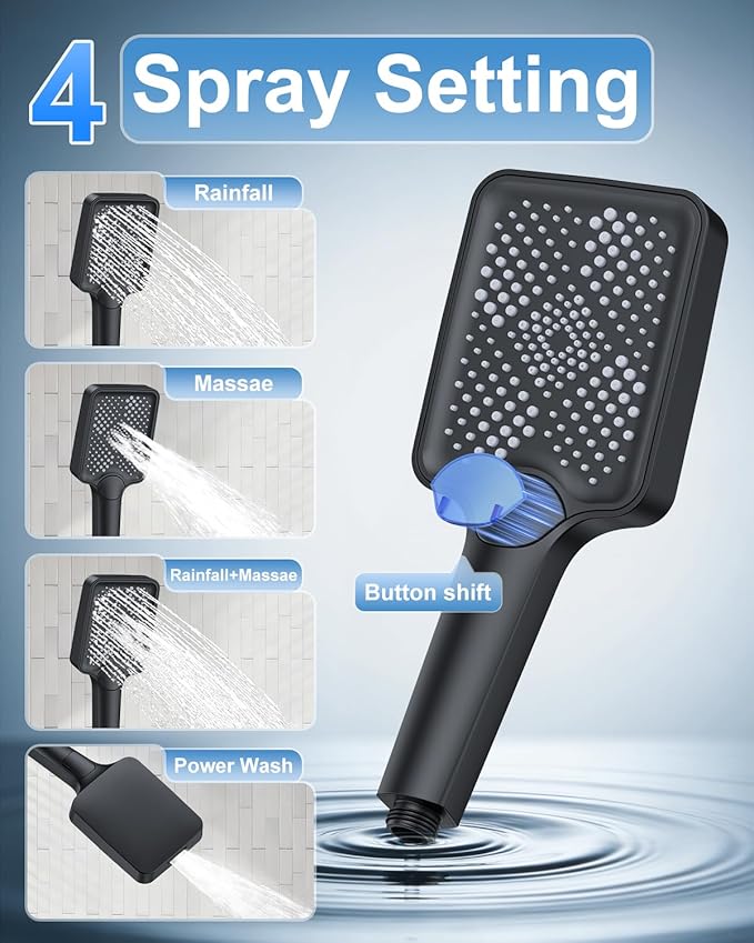 Matte Black 13-Inch Rainfall Shower System - Premium Shower Head & Handheld Sprayer, Complete Bathroom Set with Faucet Mixer Trim Kit & Valve
