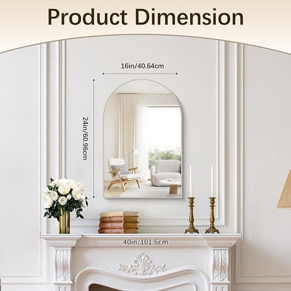Arched Bathroom Mirror 16x24 Inch, Bathroom Mirror for Over Sink, Wall Mounted Vanity Mirror with Aluminum Frame & Tempered Glass, Ideal for Bedroom, Entryway, Living Room, Silver