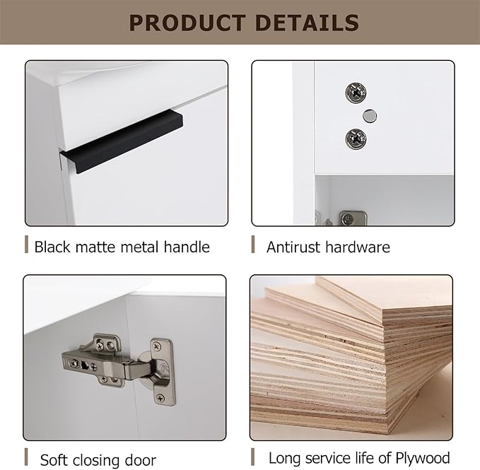 Henf 17 Inch Wall Mounted Bathroom Vanity Sink Combo for Small Space,Modern White Vanities Set with Ceramic Sink Top,Hanging Garage Vanity w/Sink, Floating Small Bathroom Cabinet Compact
