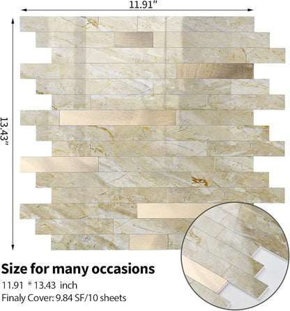 Yipscazo 2026 New Upgrade Peel and Stick Backsplash, Stick on Backsplash Tiles for Kitchen, Bathroom, Fireplace (10 Sheets, Polished Beige Yellow)
