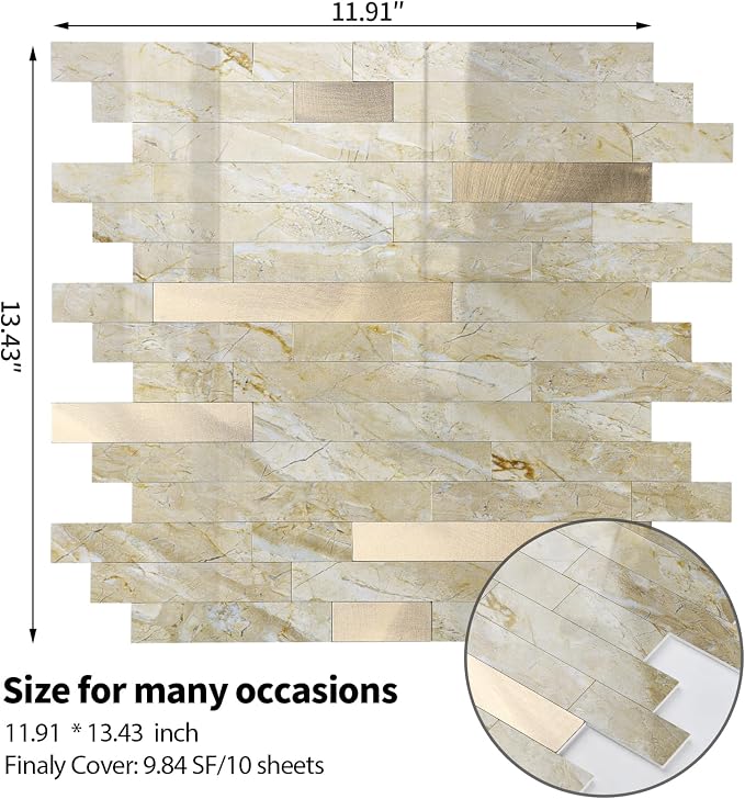 Yipscazo 2026 New Upgrade Peel and Stick Backsplash, Stick on Backsplash Tiles for Kitchen, Bathroom, Fireplace (20 Sheets, Polished Beige Yellow)