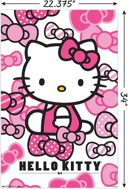 Trends International Hello Kitty - Bows Wall Poster, 22.375" x 34", Premium Poster & Mount Bundle