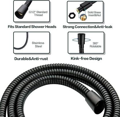 BRIGHT SHOWERS High Pressure Shower Head with Handheld, Oil Rubbed Bronze Dual Showerhead Combo with Rainfall Spray, Detachable Hand Held Shower, 60" Stainless Steel Hose