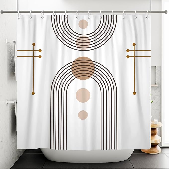 Mid Century Boho Shower Curtain Abstract Arch Sun Rainbow Modern Minimalist Geometric Aesthetic Shower Curtains for Polyester Fabric Bathroom Decorations 72x78 inch