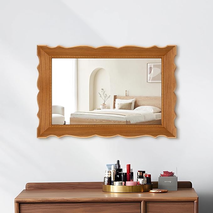 Besdomus Farmhouse Wood Framed Mirror: 30" x 20" Wood Bathroom Wall Mirror - Vertical or Horizontal Hanging for Bathroom/Vanity/Entryway - Ideal for Country Style Lovers