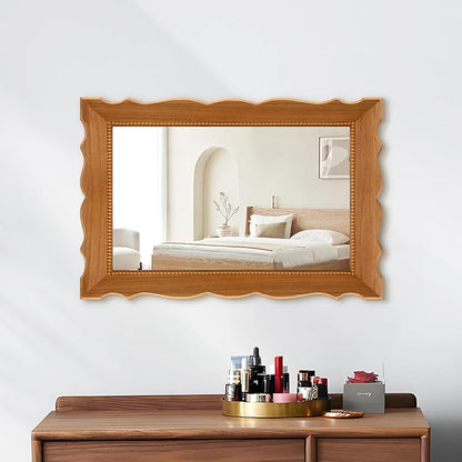 Besdomus Farmhouse Wood Framed Mirror: 30" x 20" Wood Bathroom Wall Mirror - Vertical or Horizontal Hanging for Bathroom/Vanity/Entryway - Ideal for Country Style Lovers