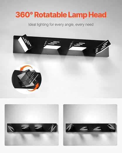 VEVOR 4-Light LED Modern Vanity Light Fixtures, 25.59-Inch, Black Finish Bathroom Wall Lighting Fixture Over Mirror, with IP44 Waterproof, for Bathroom, Living Room, Bedroom, Hallway, Cool White 6000K