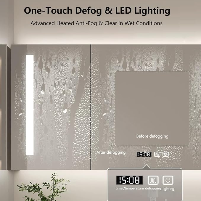 Bathroom Vanity with Sink, Single Sink Bathroom Vanity with Smart LED Defog Mirror, Display Time, Ceramic Sink, Soft Closing, Fully Pre-Assembled (White, 64in Medicine Cabinet‌ Double Sink)