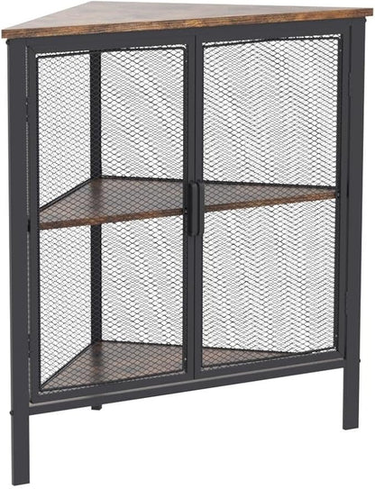 VECELO Corner Cabinet/Table, 3-Tier Shelves with Protection Door, Metal Frame Storage Shelf Organizer for Small Space, Living Room, Kitchen, Bathroom