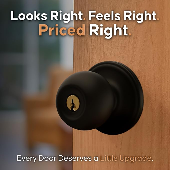 Copper Creek Entry Door Knob – Keyed Entry Handle with Lock and Key, ANSI Grade-3 Certified, DIY-Friendly Install for Interior and Exterior Entrance Doors – Matte Black (1 Pack)