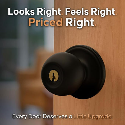 Copper Creek Entry Door Knob – Keyed Entry Handle with Lock and Key, ANSI Grade-3 Certified, DIY-Friendly Install for Interior and Exterior Entrance Doors – Matte Black (1 Pack)