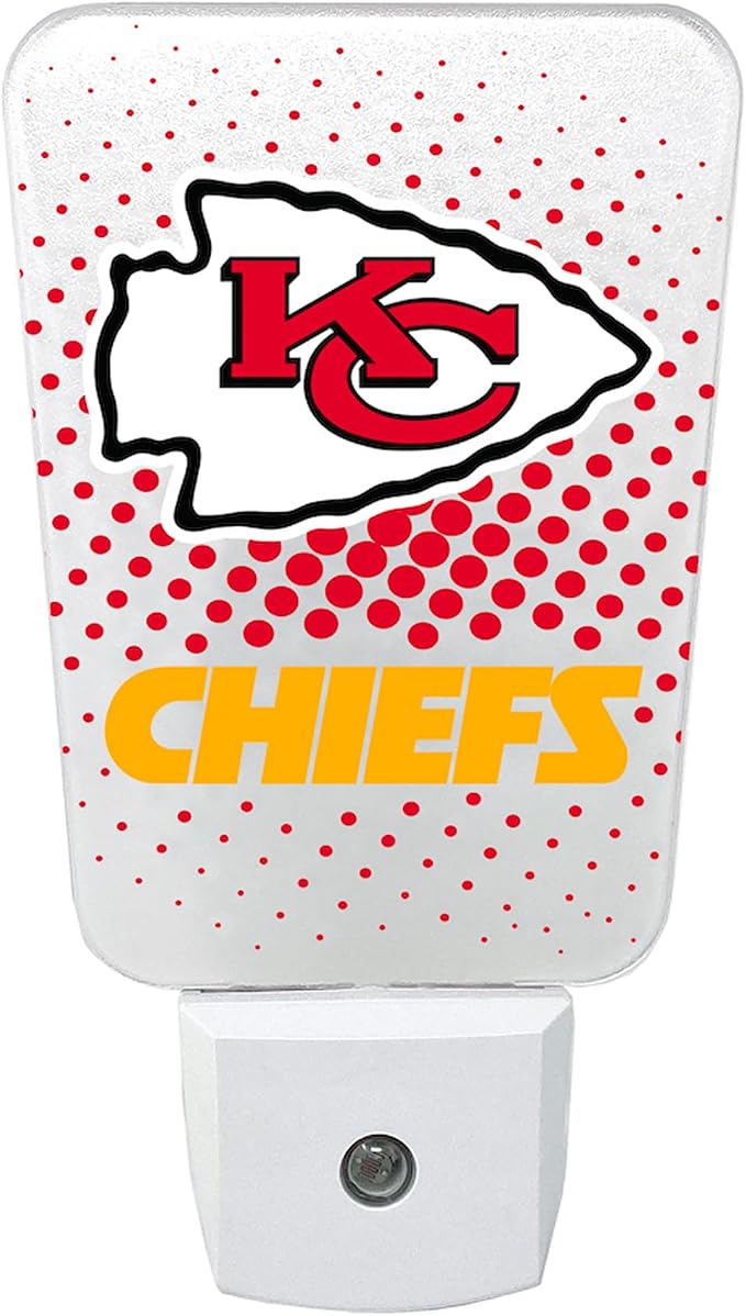 Party Animal NFL Team LED Night Light, Kansas City Chiefs | Energy-efficient LED light with auto-sensor & 3 light settings; Slim 5-inch design fits standard outlets for indoor use