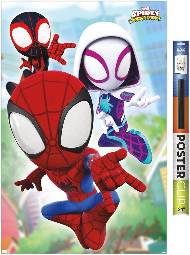 Trends International Marvel Spidey and His Amazing Friends - Webs Wall Poster, 22.37" x 34.00", Premium Poster & Clip Bundle