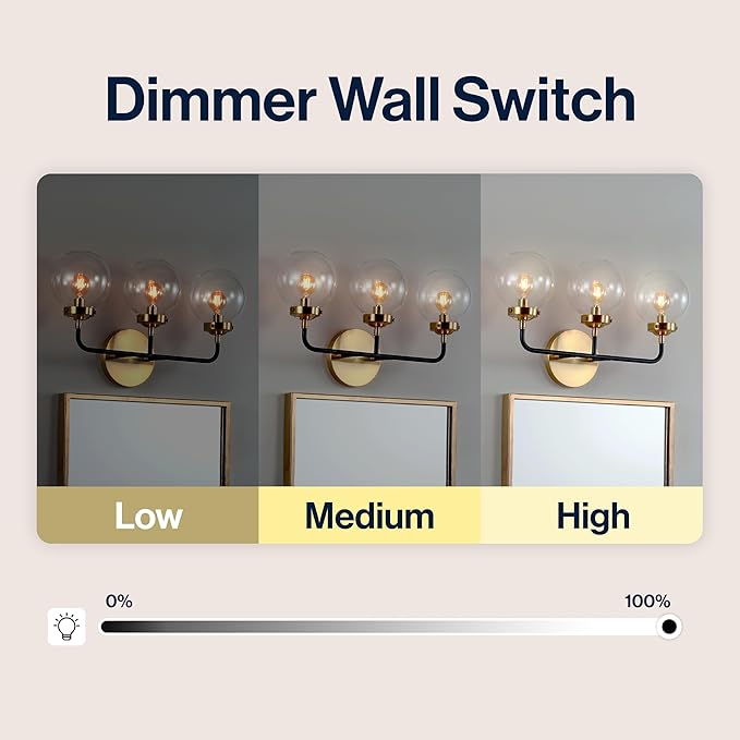 JONATHAN Y 22" Black/Brass Gold 3-Light LED Wall Sconce Vanity Lighting, Clear Glass Globe Shade Modern Contemporary Sconce for Bathroom Mirror, Hallway, UL Listed (JYL9011A)