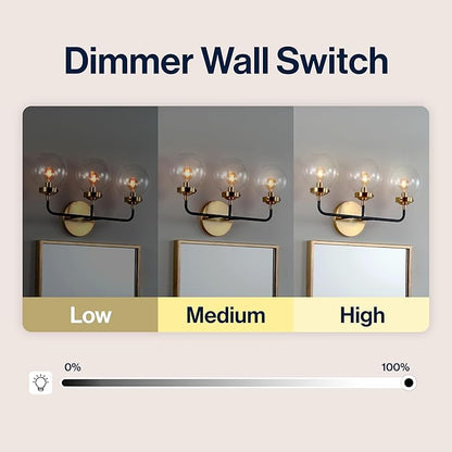 JONATHAN Y 22" Black/Brass Gold 3-Light LED Wall Sconce Vanity Lighting, Clear Glass Globe Shade Modern Contemporary Sconce for Bathroom Mirror, Hallway, UL Listed (JYL9011A)