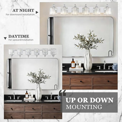 6-Light Modern Bathroom Light Fixture Chrome Vanity Lights Over Mirror Wall Sconce Lighting with K9 Crystal Shades Bathroom Wall Lamp E26 Base for Bedroom, Living Room, Hallway
