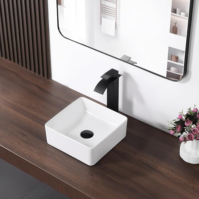 Vessel Sink Rectangular 12 Inch Bathroom Sink Square Small Sinks 11.8"x11.8" Modern Above Counter Porcelain Ceramic Vessel Vanity Sink Art Basin