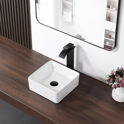 Vessel Sink Rectangular 12 Inch Bathroom Sink Square Small Sinks 11.8"x11.8" Modern Above Counter Porcelain Ceramic Vessel Vanity Sink Art Basin