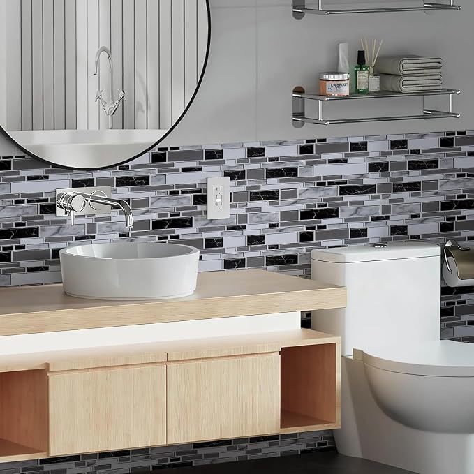 Livebor Kitchen Wallpaper Peel and Stick for Bathroom 11.8inch x 78.7inch | Kitchen Contact Paper Backsplash Tiles Wallpaper Peel and Stick Waterproof Countertop Wallpaper for Bathroom Cabinet Vinyl