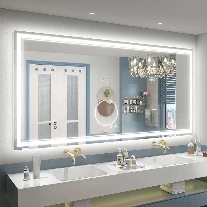 OKPAL 72x36 Lighted Bathroom Mirror, Anti-Fog LED Bathroom Mirror, Bathroom Mirror with Lights, Dimmable Lighted Vanity Mirror, Shatterproof, ETL Listed, Horizontal/Vertical