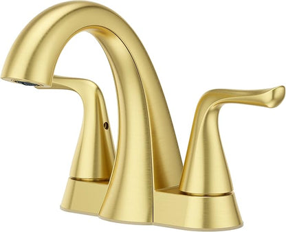Pfister Willa Bathroom Sink Faucet, 4-Inch Centerset, 2-Handle, 3-Hole, NSF Certified, Brushed Gold Finish, LF048MALBG