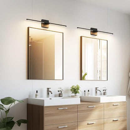 28In Hardwired Black Wall Sconce Modern Vantiy Light LED Bathroom Light Fixtures Over Mirror 3000K 360° Rotatable Bathroom Sconce