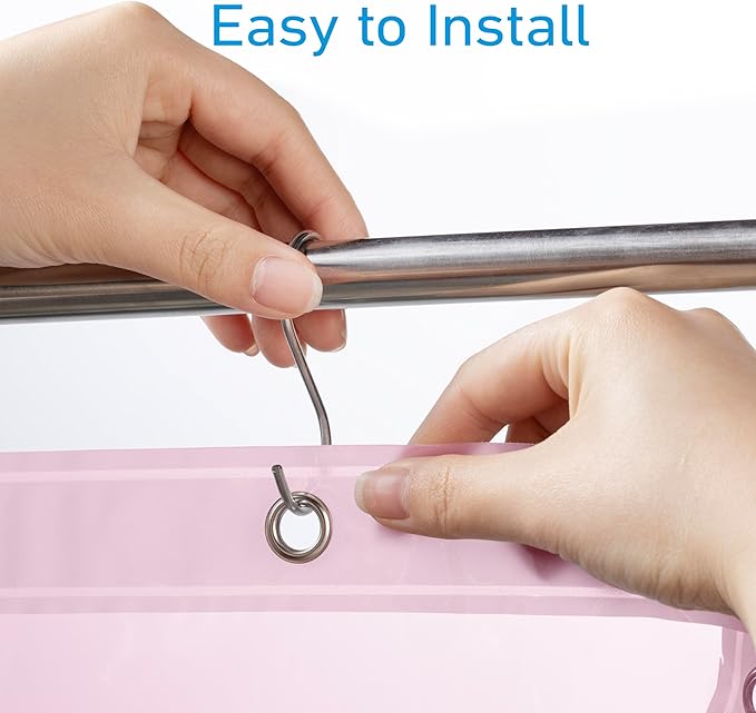 EHZNZIE Shower Curtain Liner Light Weight PEVA, Shower Liner 72x72 Inches, Waterproof, No Chemical Smell with 12 Rust Proof Metal Grommets for Bathroom Shower Curtain, Pink