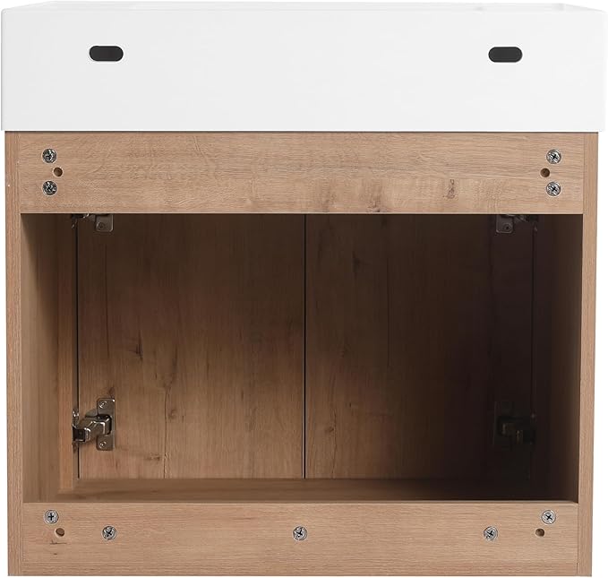 Malwee 24 Inch Floating Bathroom Vanity with Sink, 24'' Single Sink Wall Mounted Bathroom Vanity, with 2 Doors and White Resin Basin Top, Wall Hung Storage Cabinet Set (035-24)