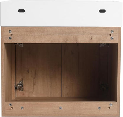 Malwee 24 Inch Floating Bathroom Vanity with Sink, 24'' Single Sink Wall Mounted Bathroom Vanity, with 2 Doors and White Resin Basin Top, Wall Hung Storage Cabinet Set (035-24)
