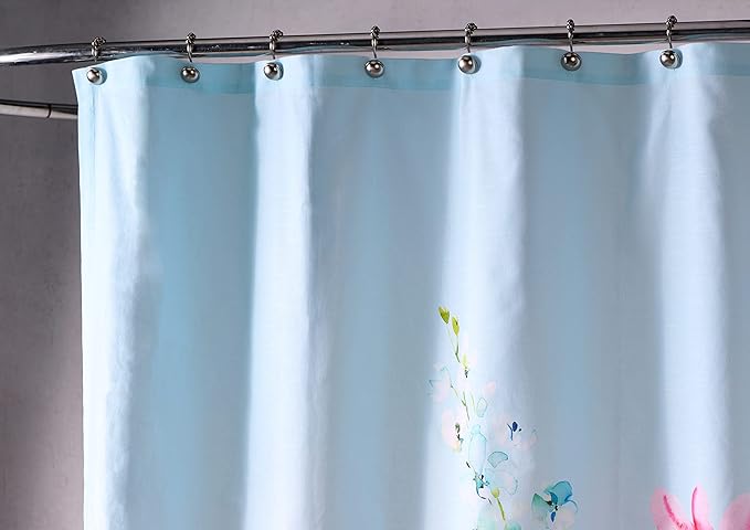 Maison d' Hermine Shower Curtain 100% Cotton One Panel 70"x72" Washable Fabric Shower Curtains for Bathroom, Easy Hanging with 12 Button Holes - Home Hotel Spa Easter Gifts (Delphinium - Cyan)