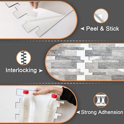 VAOVI Peel and Stick Tile Stone Backsplash for Kitchen Wall(5pcs,Gray)