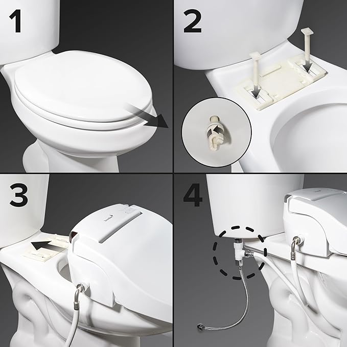 SmartBidet® SB-2400 Advanced Electric Smart Bidet™ Slim Profile Seat in Round White with Remote Control, LED Night Light, Stainless Steel Nozzle, Heated Seat, Warm Dryer