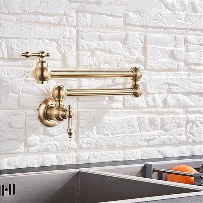 Single Handle Bathroom and Kitchen Faucet Cold Water Folding Basin Tap Single Hole Installation(Brushed Gold)