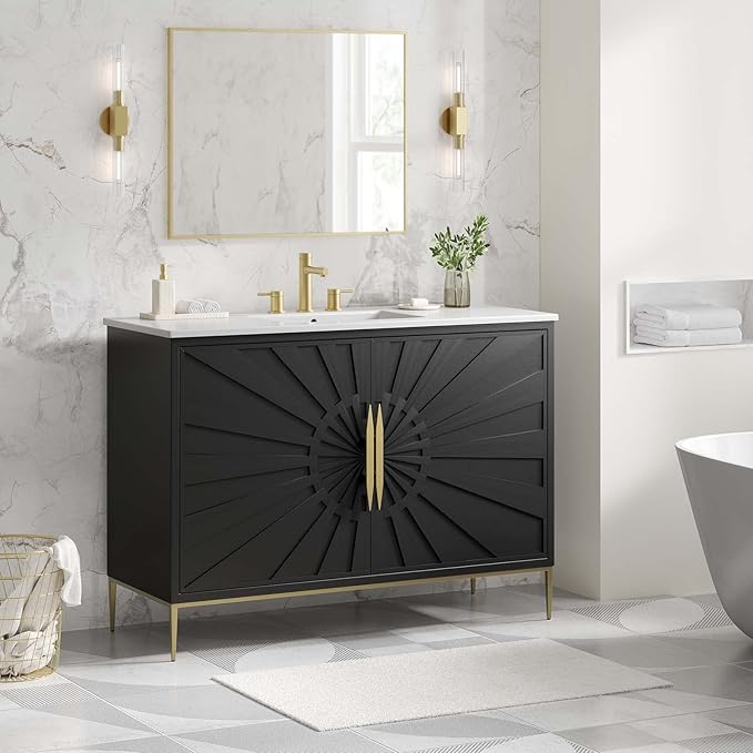 Modway Awaken Bathroom Vanity Cabinet, 48", White Black