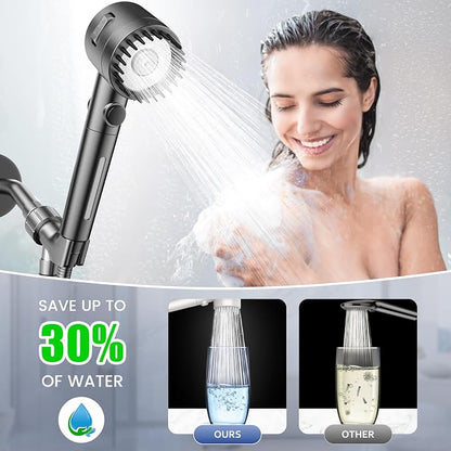 Filtered Shower Head with Handheld,High Pressure 5 Mode Shower with Filters | ON/OFF Switch Shower Filter Head for Hard Water, Remove Chlorine, Reduce Dry Itchy Skin,Holder & 60'' Hose Showerhead