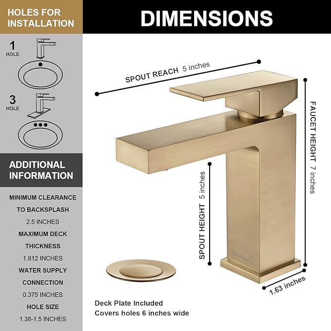 Lava Odoro Champagne Gold Bathroom Faucets, Single Hole Bathroom Sink Faucet Single Handle Vanity Faucet with Pop up Drain Assembly, Deck Plate Included, BF307-CB