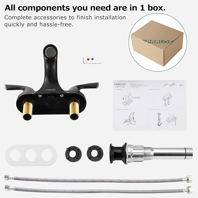 Oil Rubbed Bronze Bathroom Faucet 4 Inch Centerset for Lavatory Sink | Mid Arc, 2 Handle Lead-Free RV Bathroom Faucet with Metal Pop Up Drain Supply Lines, for 2 or 3 Hole Lavatory Utility Sink