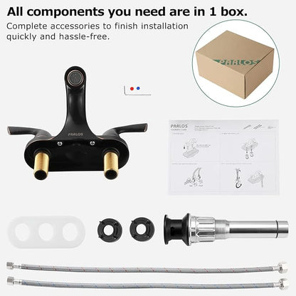 Oil Rubbed Bronze Bathroom Faucet 4 Inch Centerset for Lavatory Sink | Mid Arc, 2 Handle Lead-Free RV Bathroom Faucet with Metal Pop Up Drain Supply Lines, for 2 or 3 Hole Lavatory Utility Sink