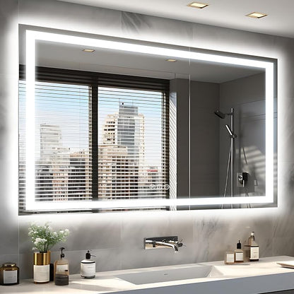EchosLife 50"x36" Lighted Mirrors for Bathroom Wall | Backlit + Front Lit, Anti-Fog, Stepless Dimmable, 3 Colors, Memory, Tempered Glass, UL Listed, Horizontal/Vertical