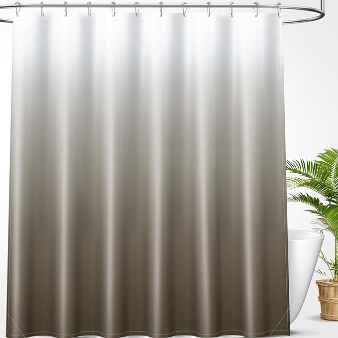 OLANLY Luxury Tan and White Ombre Shower Curtain Sets with 12 Hooks, Waterproof and Washable Decorative Shower Curtains for Bathroom, 72x72 Inches