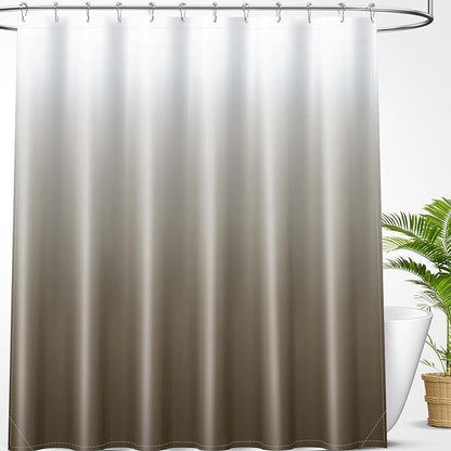 OLANLY Luxury Tan and White Ombre Shower Curtain Sets with 12 Hooks, Waterproof and Washable Decorative Shower Curtains for Bathroom, 72x72 Inches