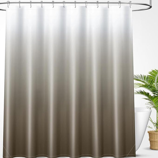 OLANLY Luxury Tan and White Ombre Shower Curtain Sets with 12 Hooks, Waterproof and Washable Decorative Shower Curtains for Bathroom, 72x72 Inches