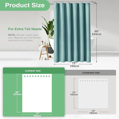Extra Long Waffle Shower Curtain 256 GSM 72"x96" Teal/Turquoise | 96 Inch Tall, Thick Cloth, Weighted Hem, Water Repellent, Hotel Luxury Polyester Shower Curtain Set for Bathroom 12 Hooks