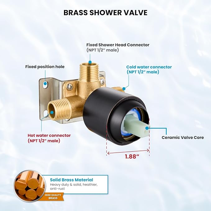 gotonovo Shower Faucet Set with Valve 6 Mode Rain Head Oil Rubbed Bronze | Bathroom Shower Head and Handle Set Complete Combo,6 Mode Multi 6’’ ABS Rainfall Showerhead,Brass Valve Trim Kit,Wall Mount
