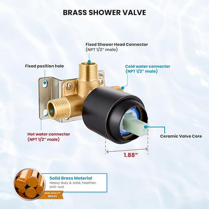 gotonovo Shower Faucet Set with Valve 6 Mode Rain Head Oil Rubbed Bronze | Bathroom Shower Head and Handle Set Complete Combo,6 Mode Multi 6’’ ABS Rainfall Showerhead,Brass Valve Trim Kit,Wall Mount